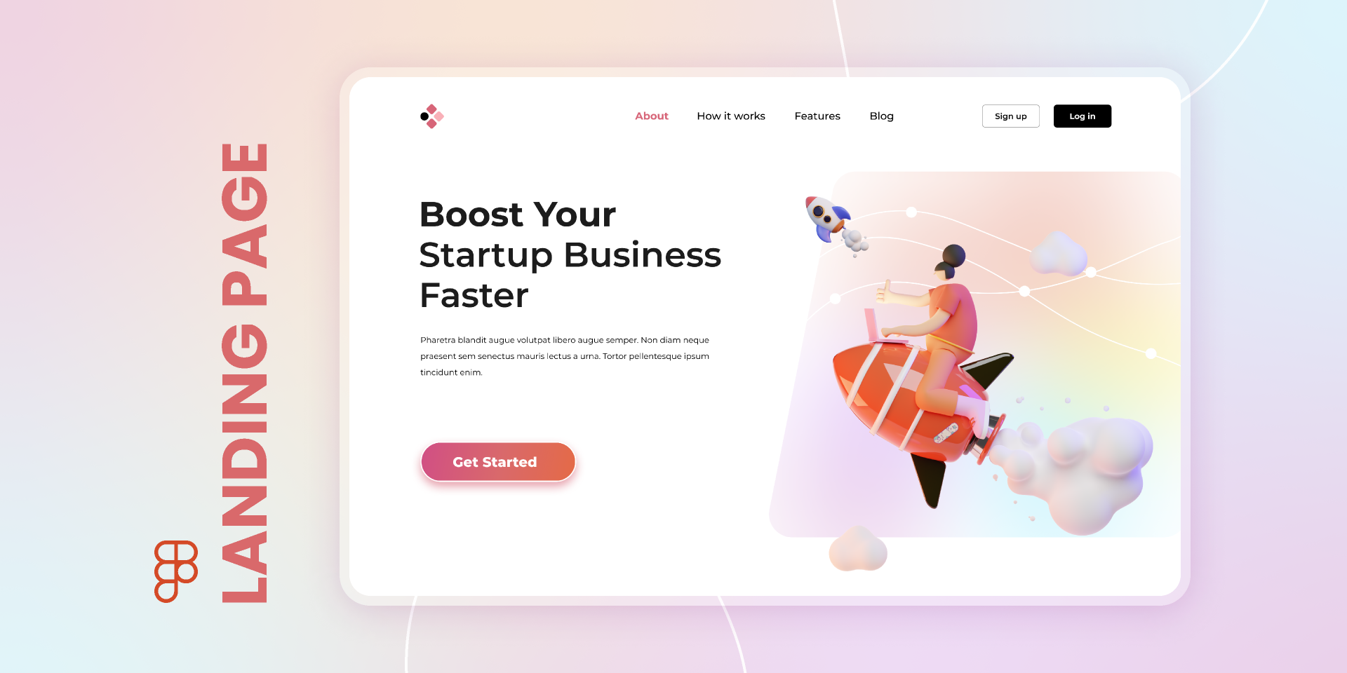 Modern startup landing page design with “Boost Your Startup Business Faster” headline, created using AI Agents and client interview data.