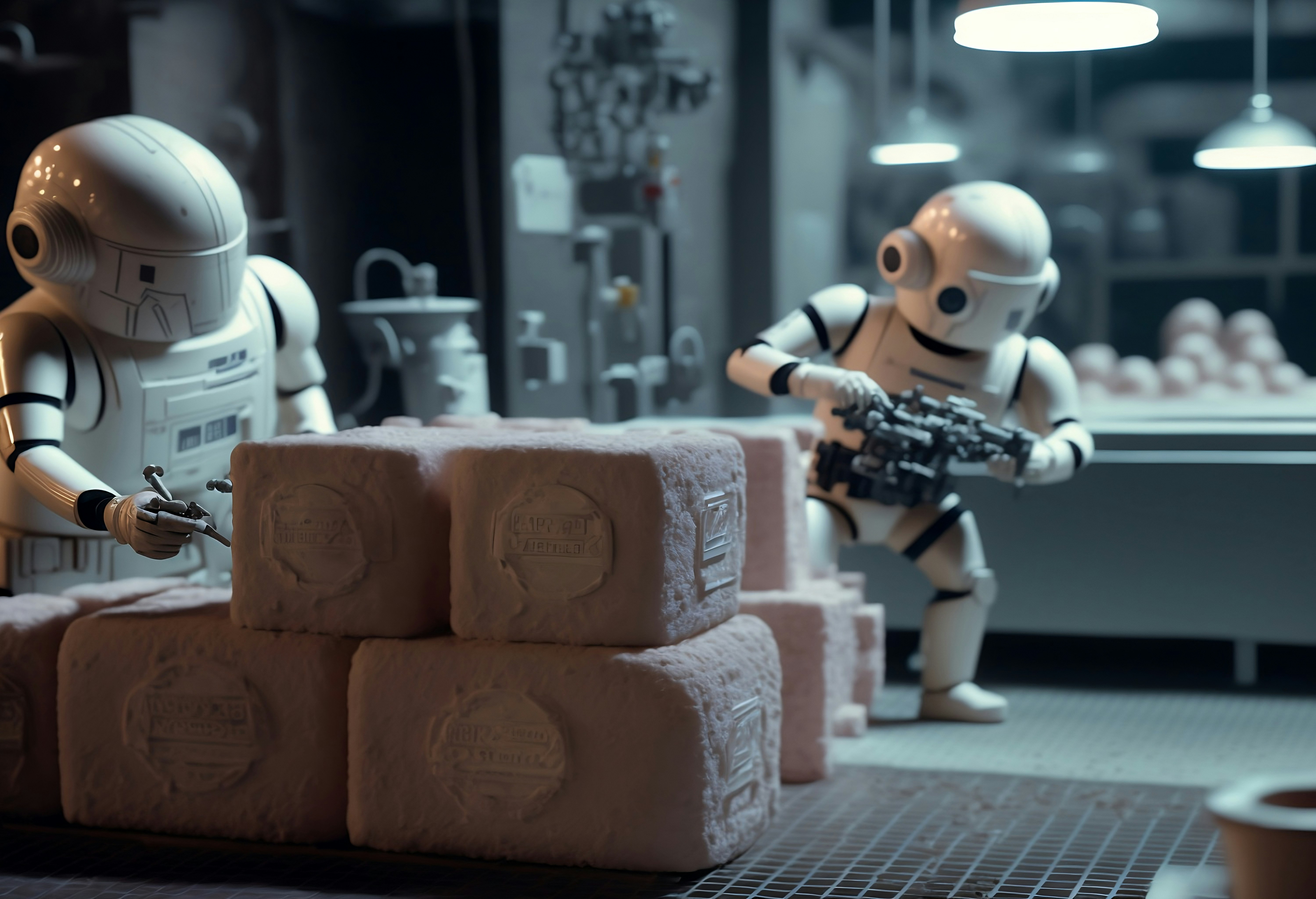 Futuristic robots working in an advanced industrial setting, symbolizing the role of an AI Certificate Program in preparing professionals for the future of automation and artificial intelligence-driven industries.